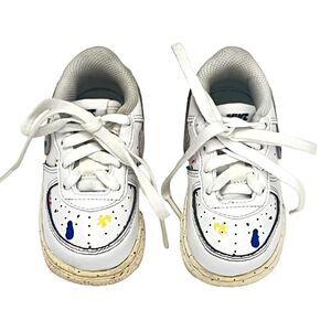 NIKE Air Force 1 LV8 3 Leather Baby Sneakers Toddler Sz 5 White Paint‎ Splatter